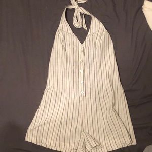 Black and white striped romper.